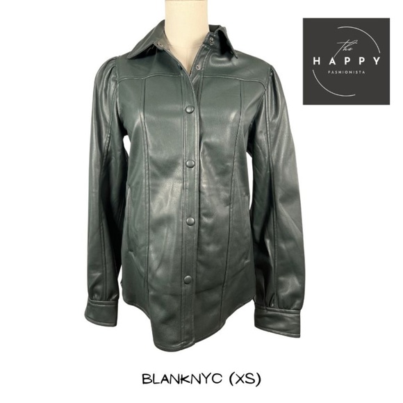 NWT Blank NYC Dark Green, Faux Leather, Snap Closure Button Down (XS) - Picture 1 of 9